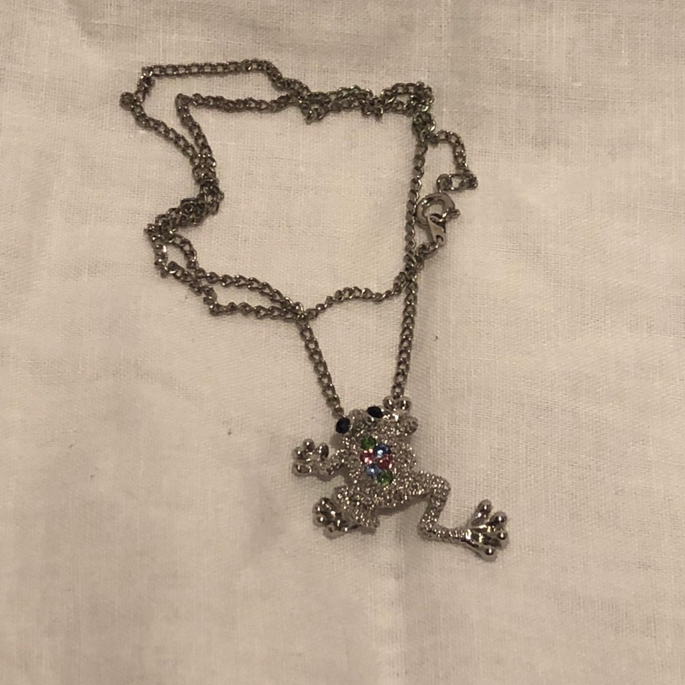 Silver Frog Necklace with Colored CZ
